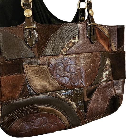 Coach Handbags - 𝅺coach Ocelot Brown Patchwork East-West Tote Leather& Suede Shoulder Bag F15459